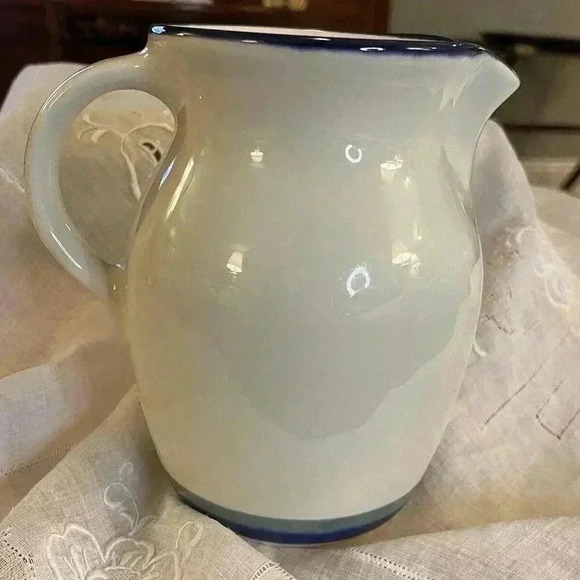 Pfaltzgraff Sky‎ Pitcher Off White With Blue Green Band Sky Pattern 6.5” - Picture 1 of 9